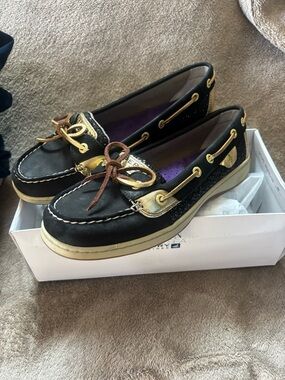 Black and Gold Boat Sperry’s for Women